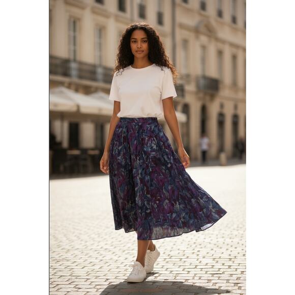 Melvyn Paul Vintage Blue & Purple Midi Skirt - Picture 1 of 5